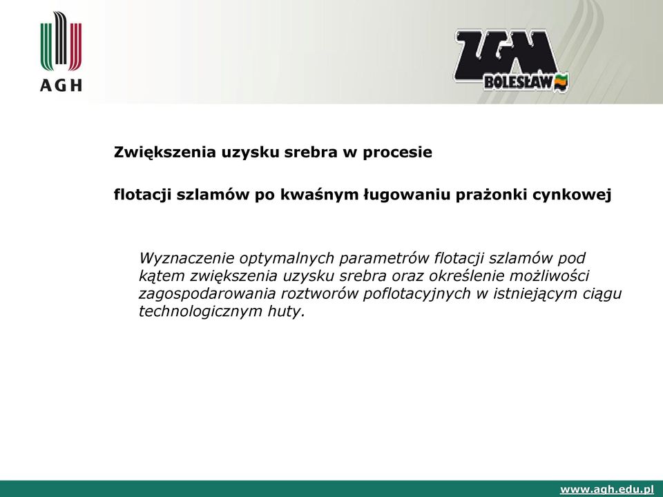 szlamów pod kątem zwiększenia uzysku srebra oraz określenie możliwości