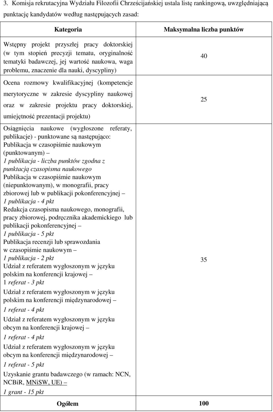 kwalifikacyjnej (kompetencje merytoryczne w zakresie dyscypliny naukowej oraz w zakresie projektu pracy doktorskiej, umiejętność prezentacji projektu) Osiągnięcia naukowe (wygłoszone referaty,