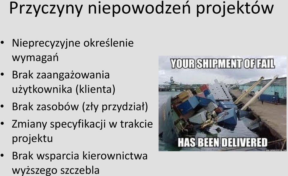 (klienta) Brak zasobów (zły przydział) Zmiany