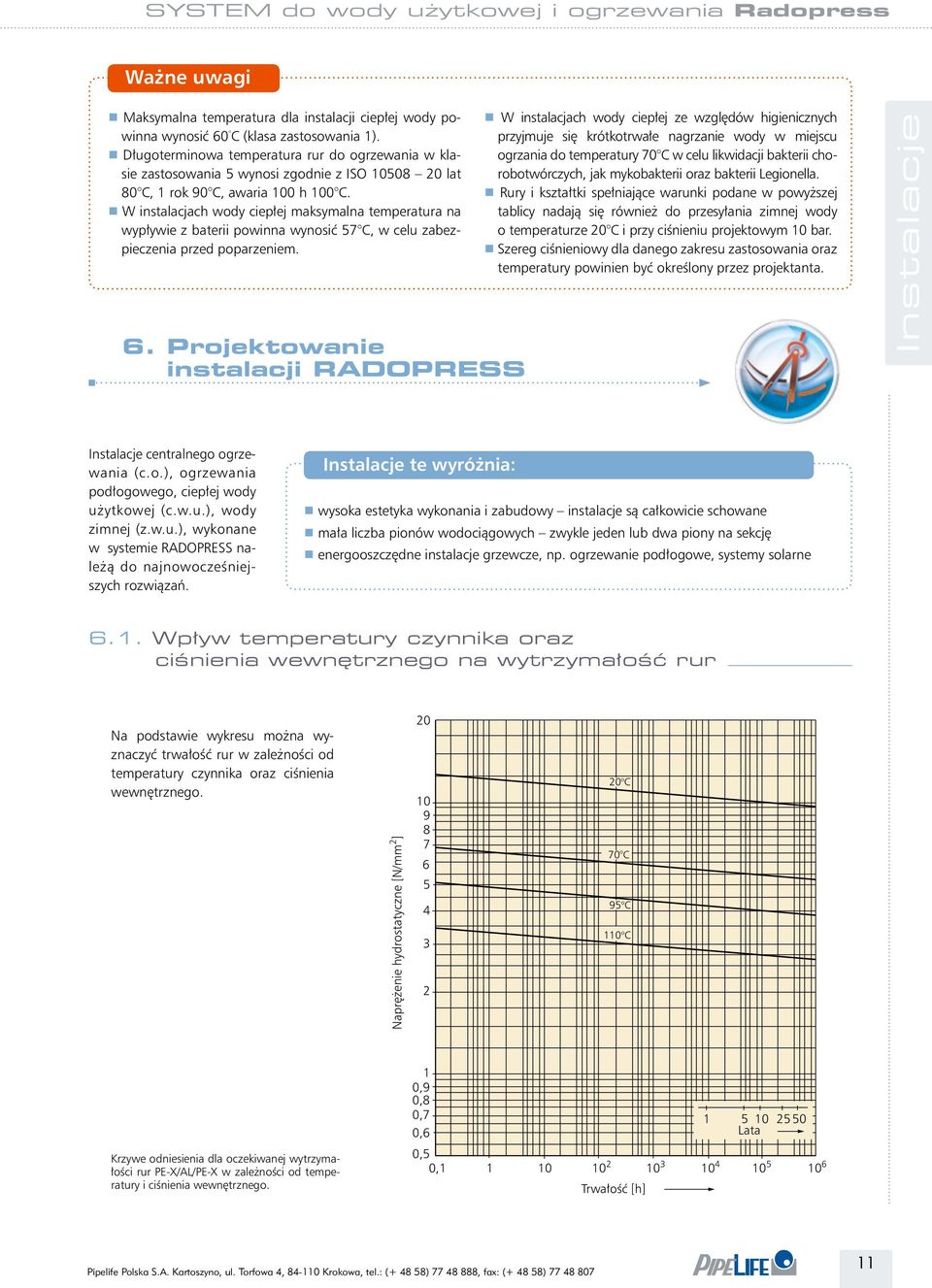 r W instalacjach wody ciepłej maksymalna temperatura na wypływie z baterii powinna wynosić 57 C, w celu zabezpieczenia przed poparzeniem. 6.