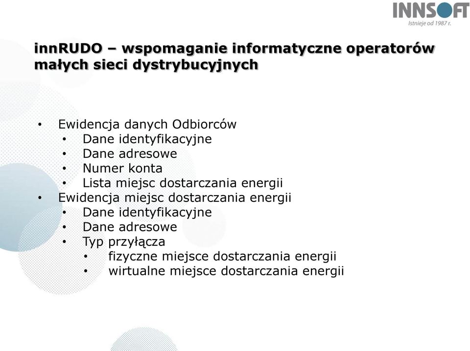 dostarczania energii Ewidencja miejsc dostarczania energii Dane identyfikacyjne Dane