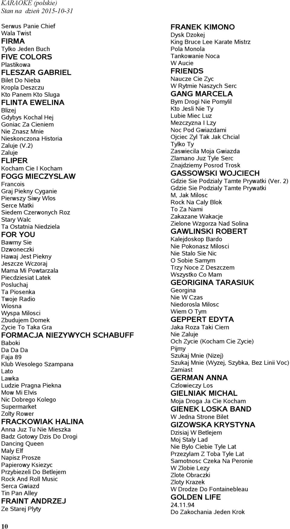 2) Zaluje FLIPER Kocham Cie I Kocham FOGG MIECZYSLAW Francois Graj Piekny Cyganie Pierwszy Siwy Wlos Serce Matki Siedem Czerwonych Roz Stary Walc Ta Ostatnia Niedziela FOR YOU Bawmy Sie Dzwoneczki