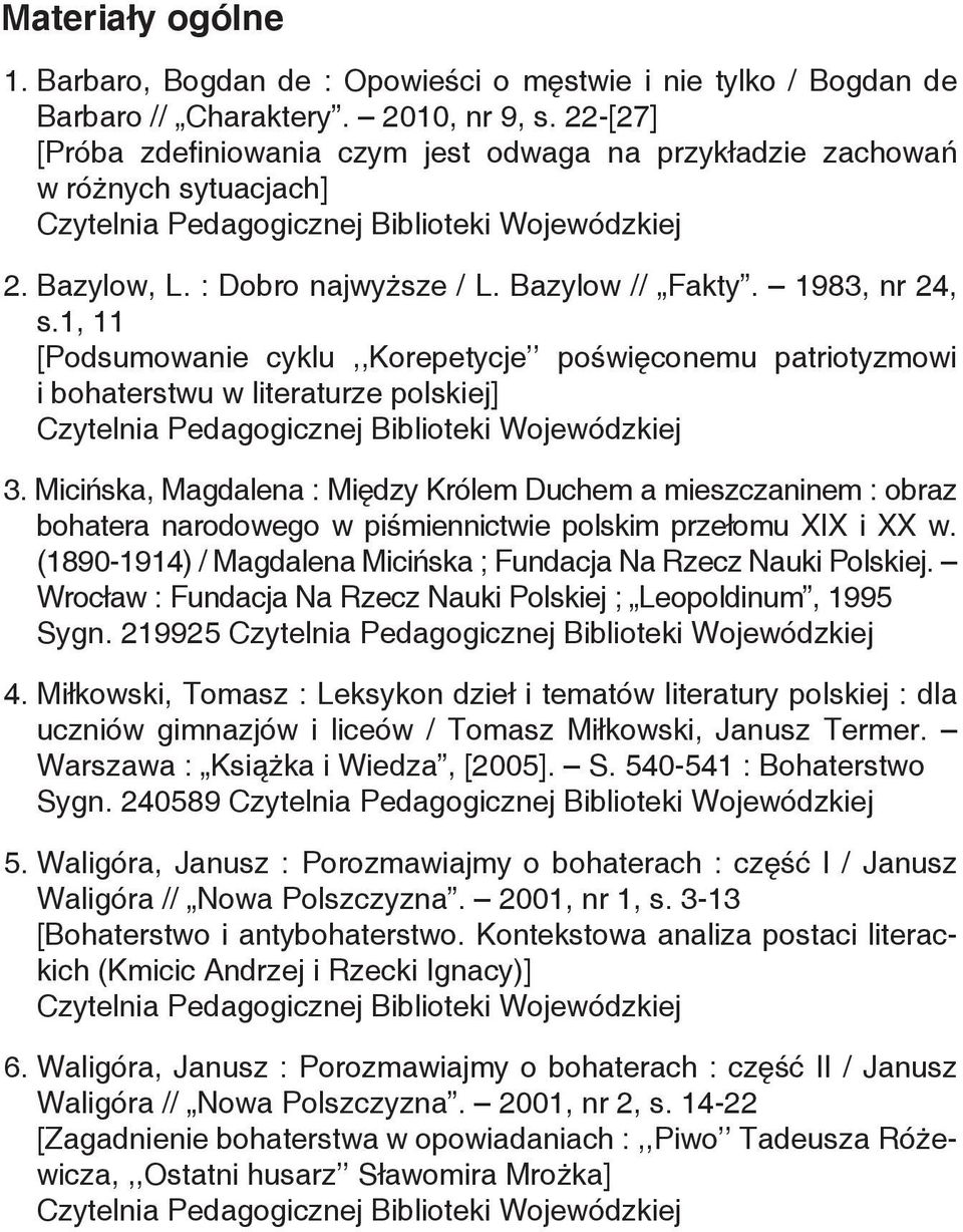 1, 11 [Podsumowanie cyklu,,korepetycje poświęconemu patriotyzmowi i bohaterstwu w literaturze polskiej] 3.