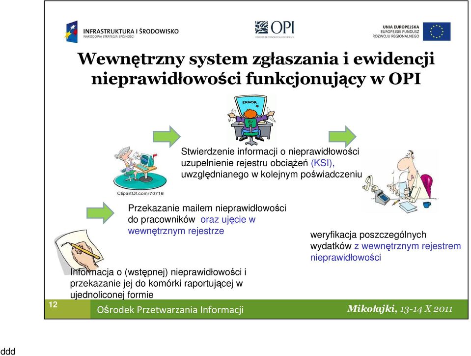 nieprawidłowości do pracowników oraz ujęcie w wewnętrznym rejestrze Informacja o (wstępnej) nieprawidłowości i