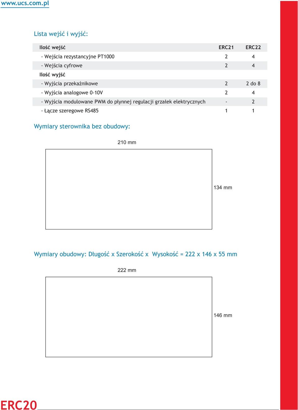 p³ynnej regulacji grza³ek elektrycznych 2 ¹cze szeregowe RS485 1 1 Wymiary sterownika bez