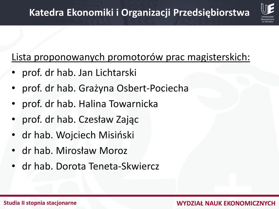 dr hab. Halina Towarnicka prof. dr hab. Czesław Zając dr hab.