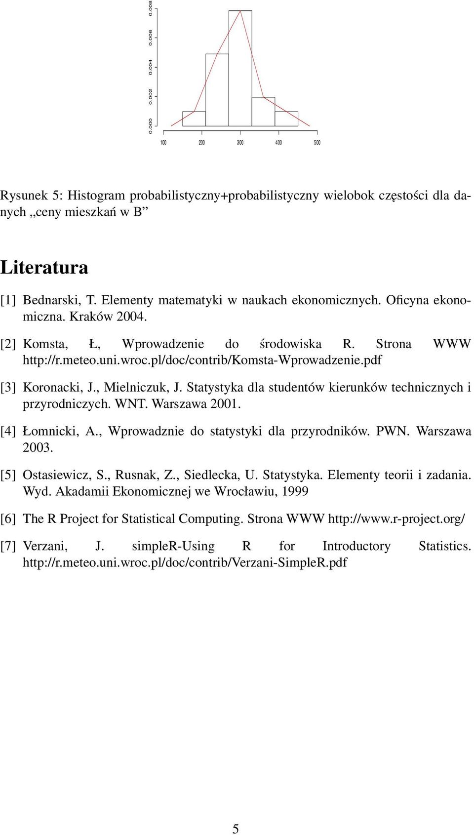 pdf [3] Koronacki, J., Mielniczuk, J. Statystyka dla studentów kierunków technicznych i przyrodniczych. WNT. Warszawa 2001. [4] Łomnicki, A., Wprowadznie do statystyki dla przyrodników. PWN.