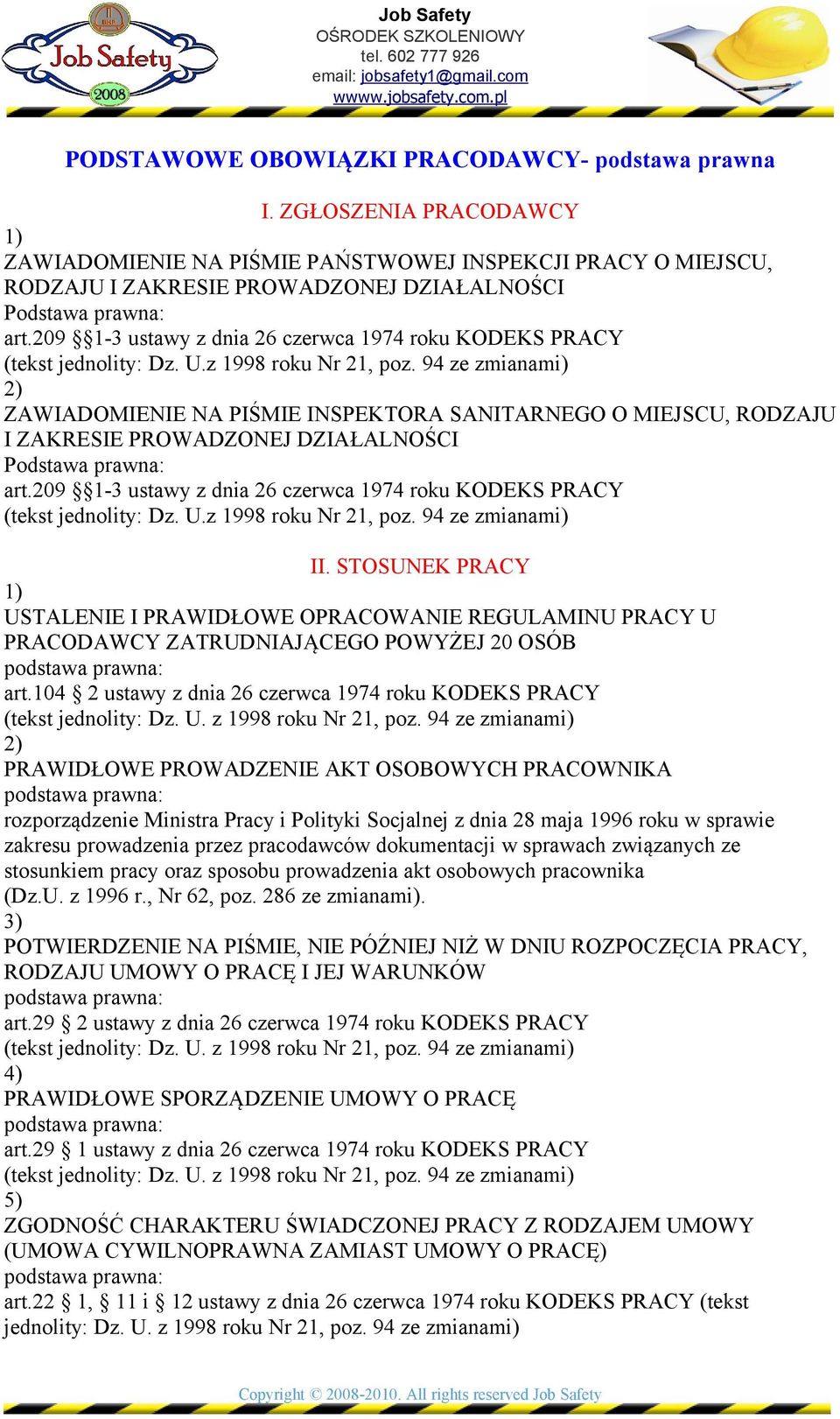 209 1-3 ustawy z dnia 26 czerwca 1974 roku KODEKS PRACY (tekst jednolity: Dz. U.z 1998 roku Nr 21, poz.