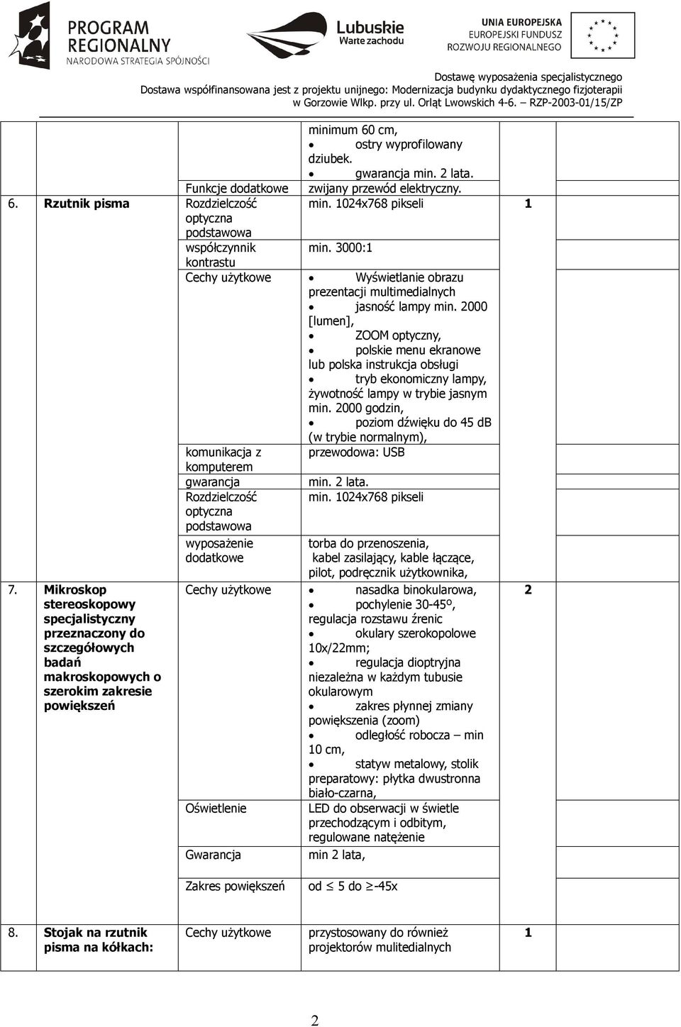 zwijany przewód elektryczny. min. 024x768 pikseli min. 3000: Cechy użytkowe Wyświetlanie obrazu prezentacji multimedialnych jasność lampy min.