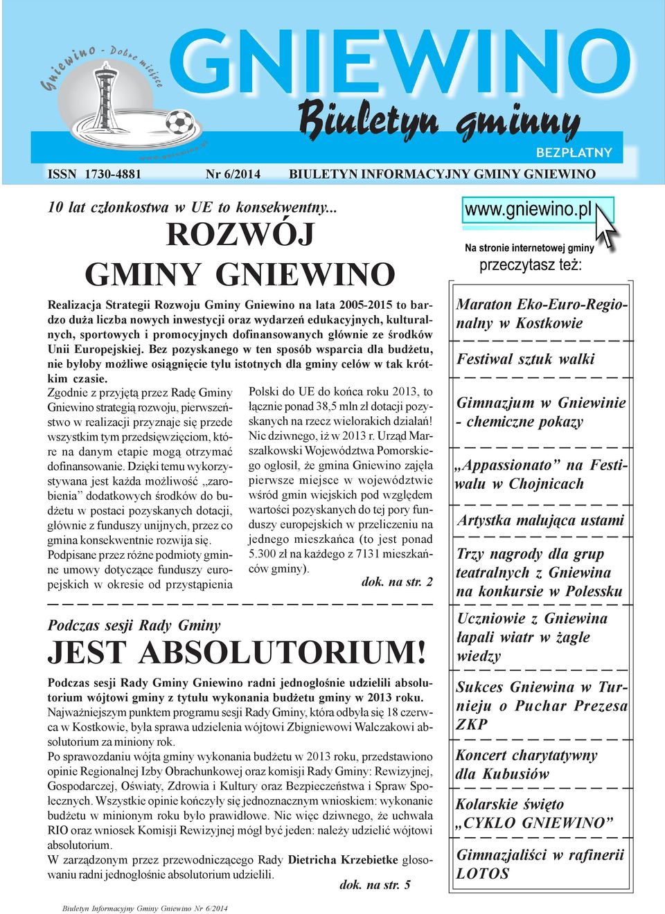 Issn Nr 62014 Biuletyn Informacyjny Gminy Gniewino Pdf
