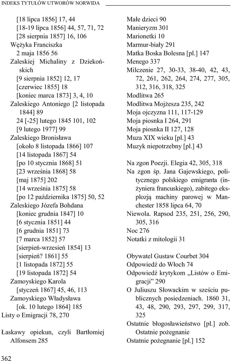 [14 listopada 1867] 54 [po 10 stycznia 1868] 51 [23 wrzenia 1868] 58 [maj 1875] 202 [14 wrzenia 1875] 58 [po 12 padziernika 1875] 50, 52 Zaleskiego Józefa Bohdana [koniec grudnia 1847] 10 [6 stycznia