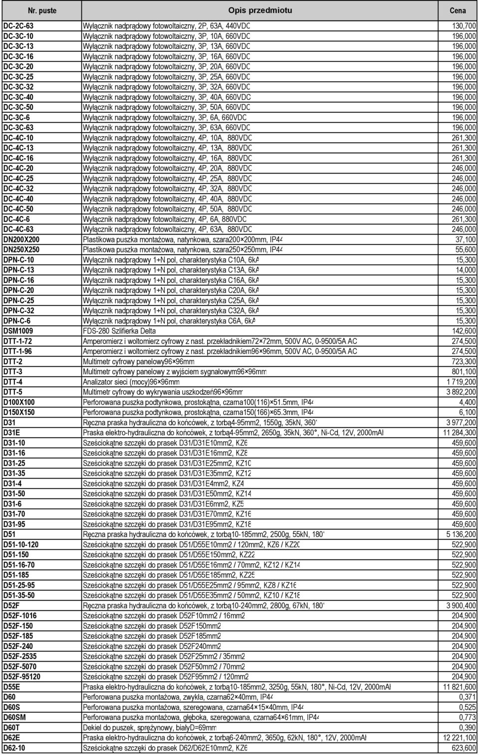 fotowoltaiczny, 3P, 25A, 660VDC 196,000 DC-3C-32 Wyłącznik nadprądowy fotowoltaiczny, 3P, 32A, 660VDC 196,000 DC-3C-40 Wyłącznik nadprądowy fotowoltaiczny, 3P, 40A, 660VDC 196,000 DC-3C-50 Wyłącznik
