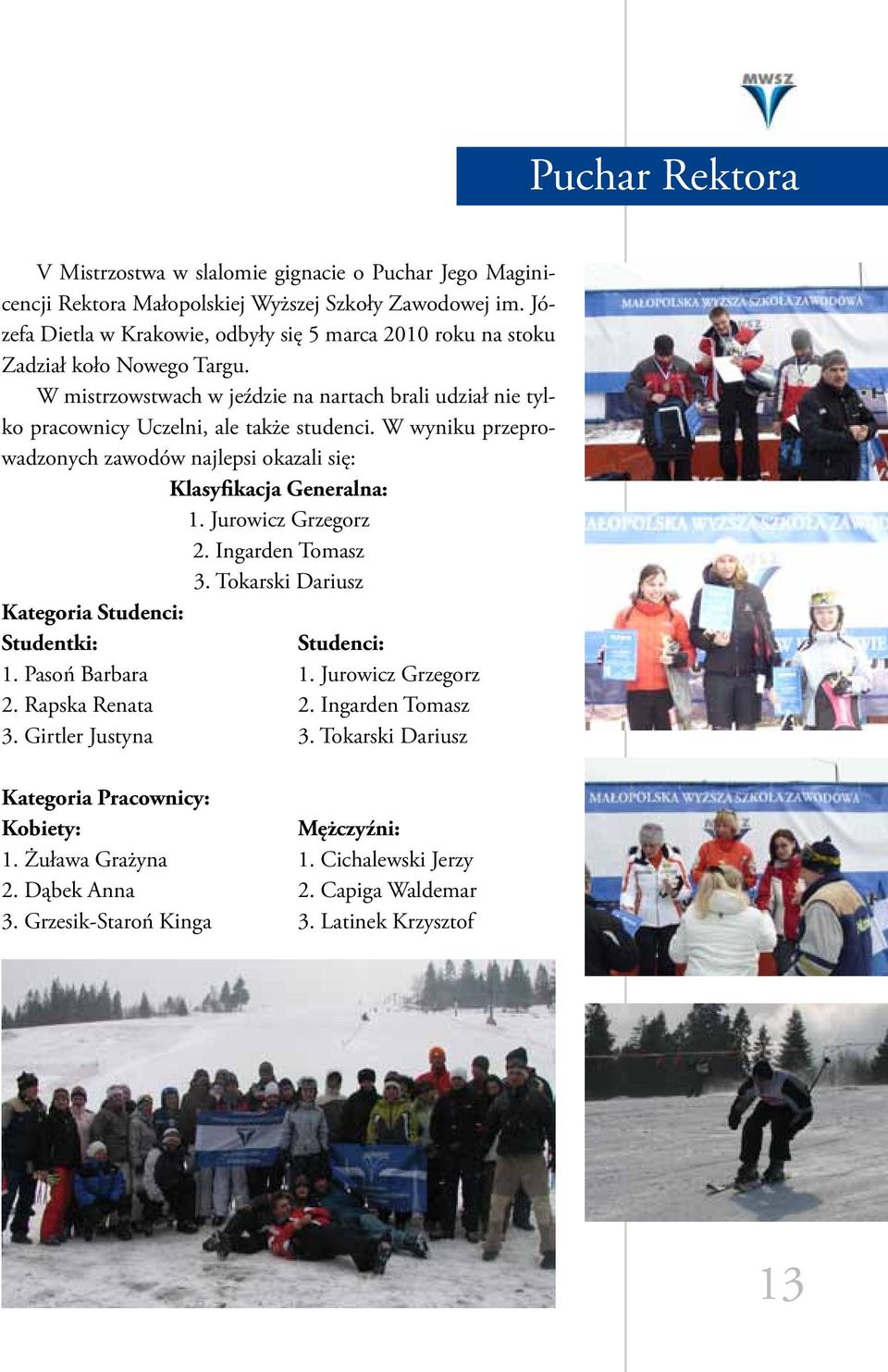 W wyniku przeprowadzonych zawodów najlepsi okazali się: Klasyfikacja Generalna: 1. Jurowicz Grzegorz 2. Ingarden Tomasz 3. Tokarski Dariusz Kategoria Studenci: Studentki: Studenci: 1.