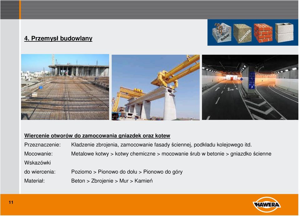 Mocowanie: Metalowe kotwy > kotwy chemiczne > mocowanie śrub w betonie > gniazdkościenne
