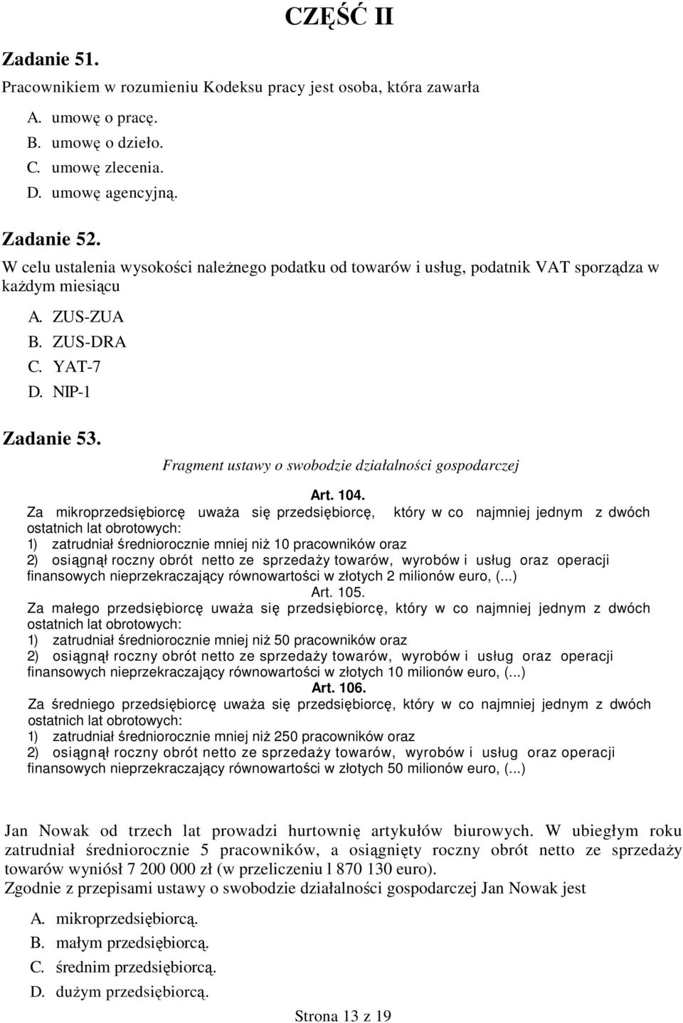 Fragment ustawy o swobodzie działalności gospodarczej Art. 104.