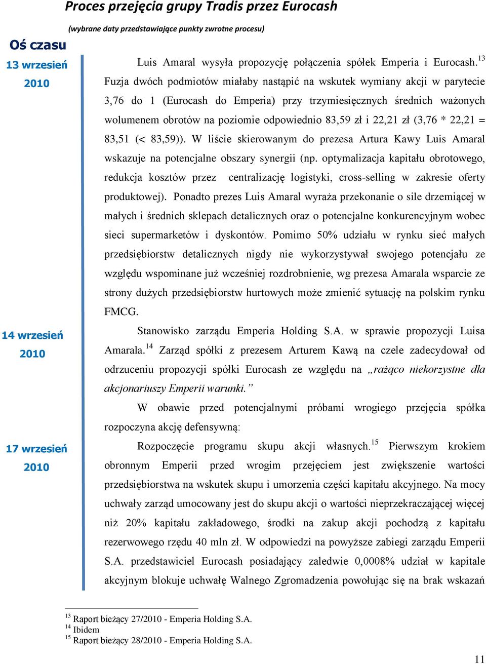 83,59 zł i 22,21 zł (3,76 * 22,21 = 83,51 (< 83,59)). W liście skierowanym do prezesa Artura Kawy Luis Amaral wskazuje na potencjalne obszary synergii (np.