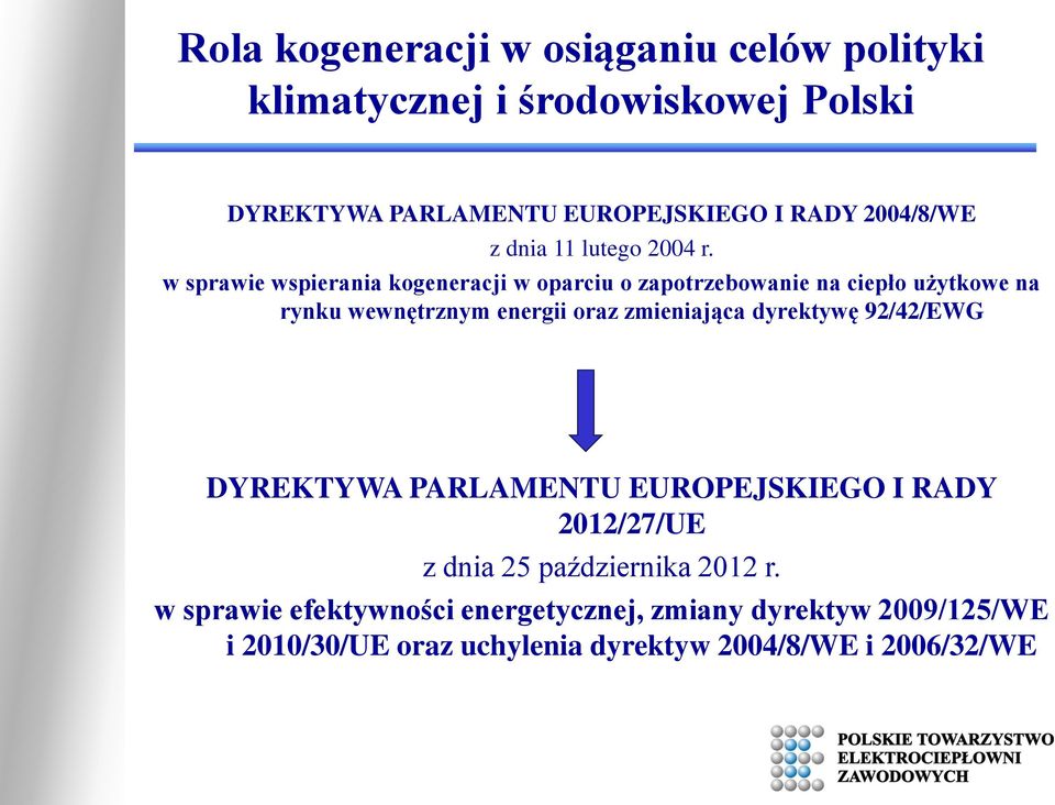 w sprawie wspierania kogeneracji w oparciu o zapotrzebowanie na ciepło użytkowe na rynku wewnętrznym energii oraz zmieniająca