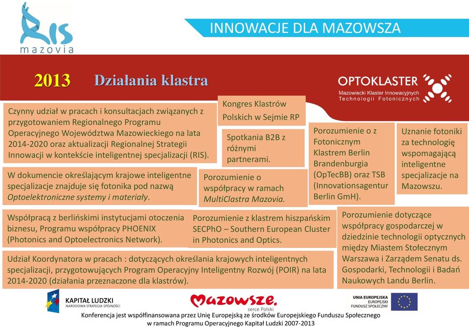 Kongres Klastrów Polskich w Sejmie RP Spotkania B2B z różnymi partnerami. Porozumienie o współpracy w ramach MultiClastra Mazovia.