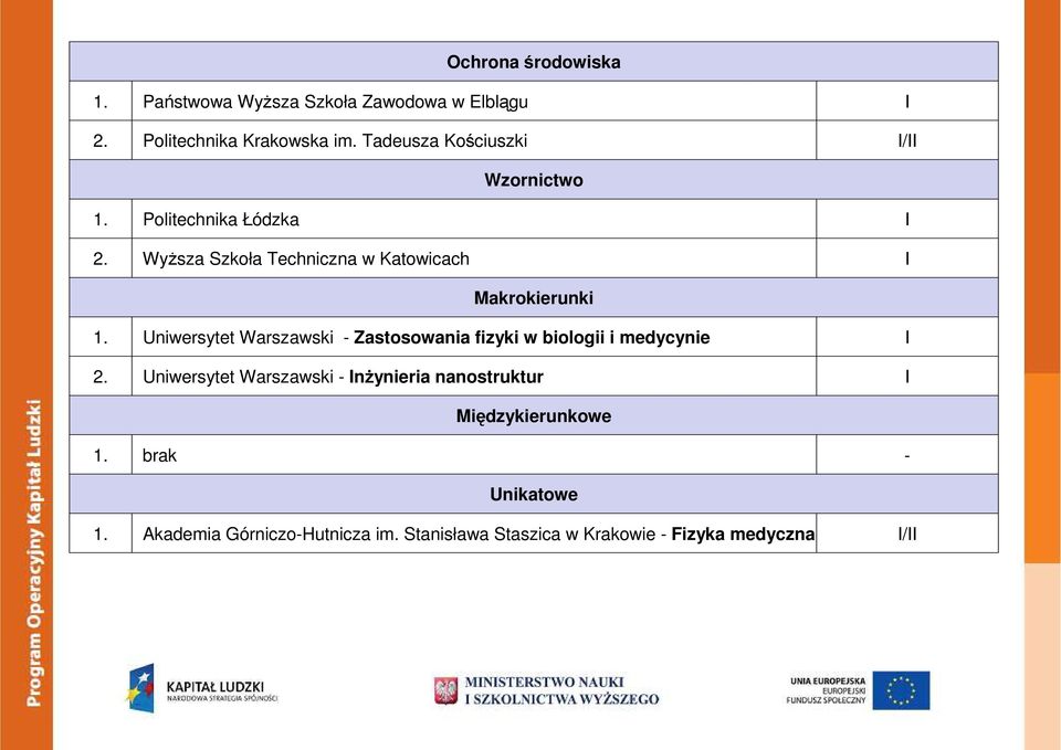 WyŜsza Szkoła Techniczna w Katowicach I Makrokierunki 1.