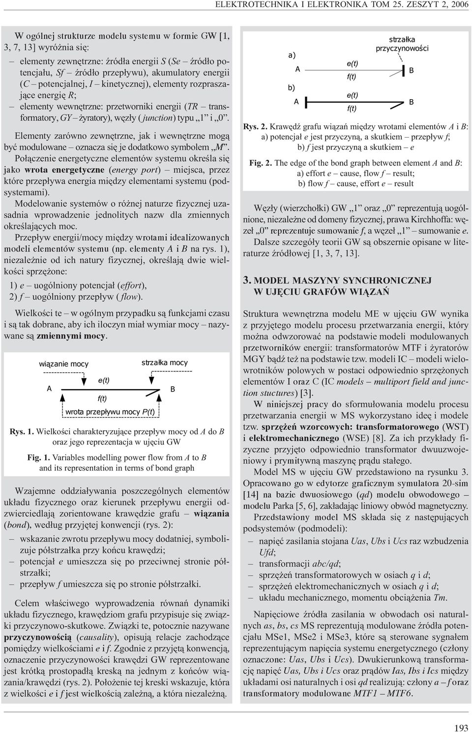 potencjalnej, I kinetycznej), elementy rozpraszaj¹ce energiê R; elementy wewnêtrzne: przetworniki energii (TR transformatory, GY yratory), wêz³y ( junction) typu 1 i 0.