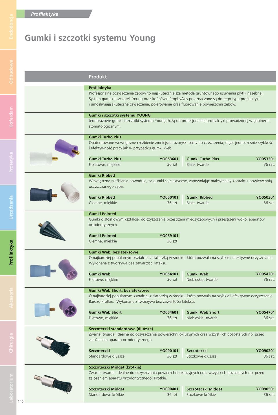 Gumki i szczotki systemu YOUNG Jednorazowe gumki i szczotki systemu służą do profesjonalnej profilaktyki prowadzonej w gabinecie stomatologicznym.