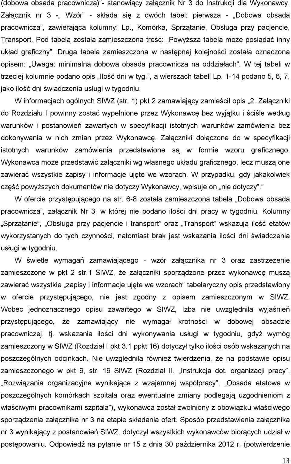 Druga tabela zamieszczona w następnej kolejności została oznaczona opisem: Uwaga: minimalna dobowa obsada pracownicza na oddziałach. W tej tabeli w trzeciej kolumnie podano opis Ilość dni w tyg.