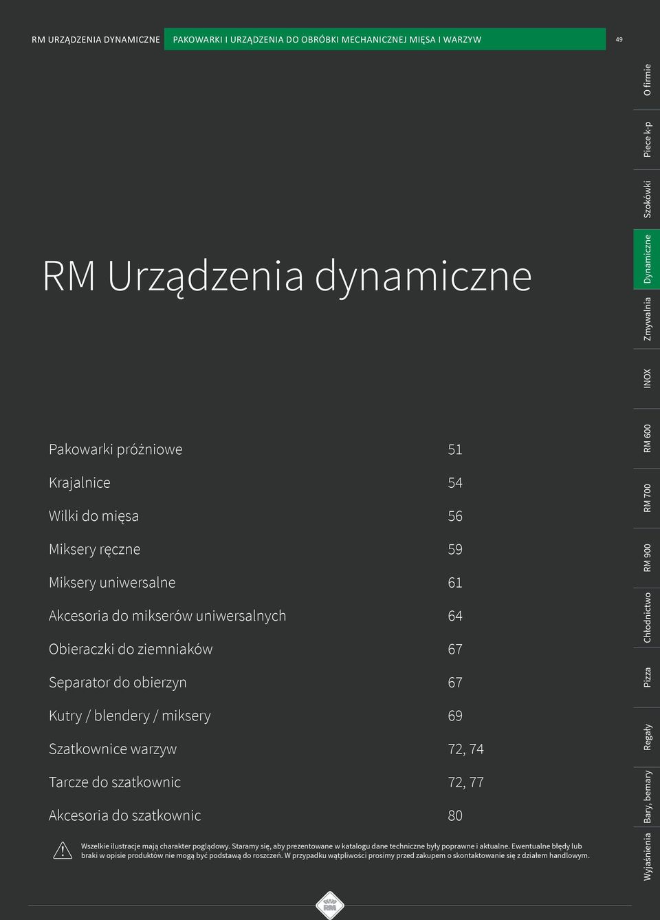 Chłodnictwo RM 900 RM 700 RM 00 Kutry / bendery / miksery 9 Szatkownice warzyw 7, 74 Tarcze do szatkownic 7, 77 Akcesoria do szatkownic 80 Wszekie iustracje mają charakter pogądowy.
