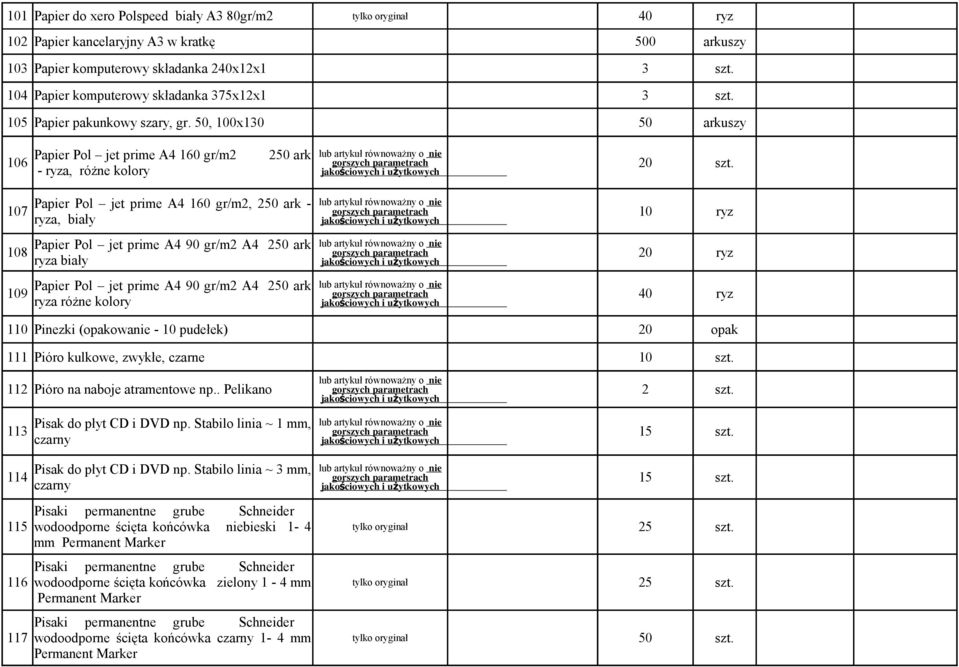 50, 100x130 50 arkuszy Papier Pol jet prime A4 160 gr/m2 250 ark 106 - ryza, różne kolory Papier Pol jet prime A4 160 gr/m2, 250 ark - 107 ryza, biały 10 ryz Papier Pol jet prime A4 90 gr/m2 A4 250