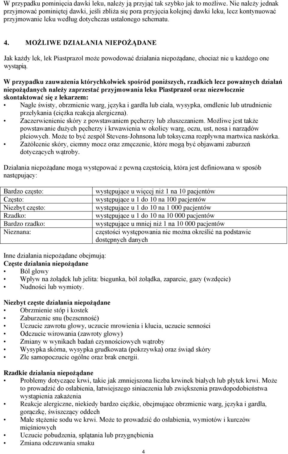 MO LIWE DZIAŁANIA NIEPO DANE Jak ka dy lek, lek Piastprazol mo e powodować działania niepo ądane, chocia nie u ka dego one wystąpią.