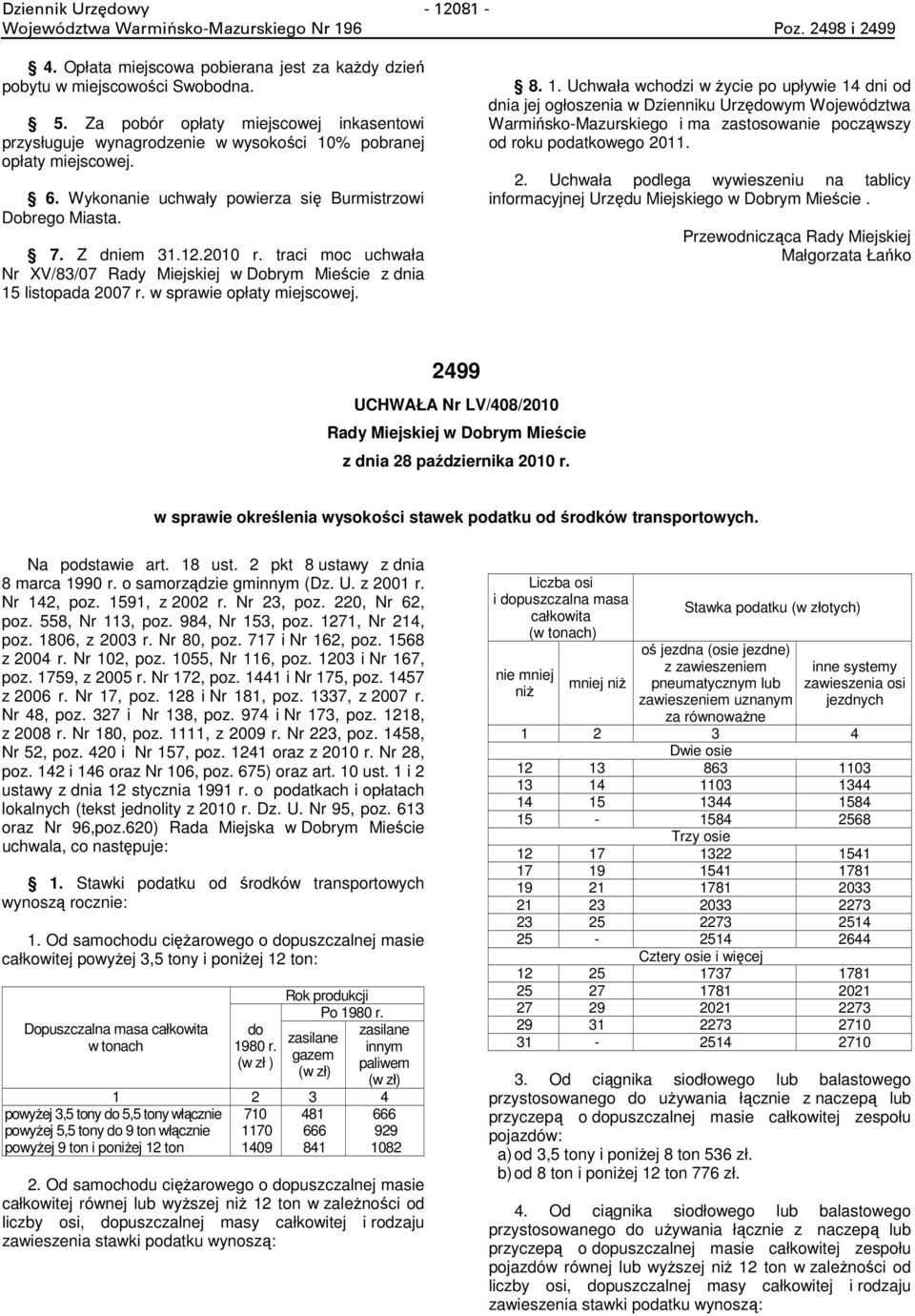traci moc uchwała Nr XV/83/07 Rady Miejskiej w Dobrym Mieście z dnia 15