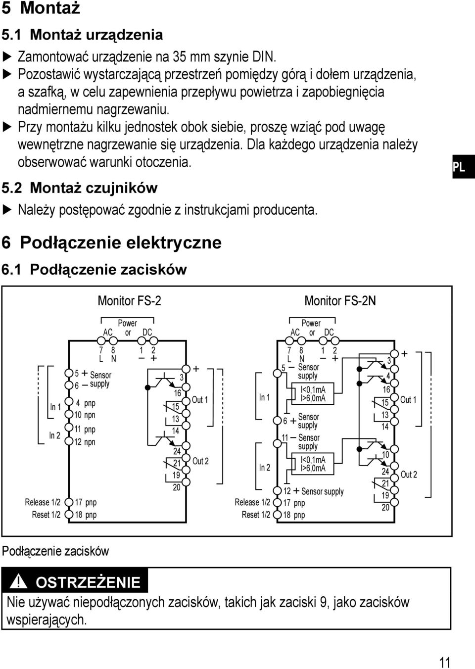Przy montażu kilku jednostek obok siebie, proszę wziąć pod uwagę wewnętrzne nagrzewanie się urządzenia. Dla każdego urządzenia należy obserwować warunki otoczenia. 5.
