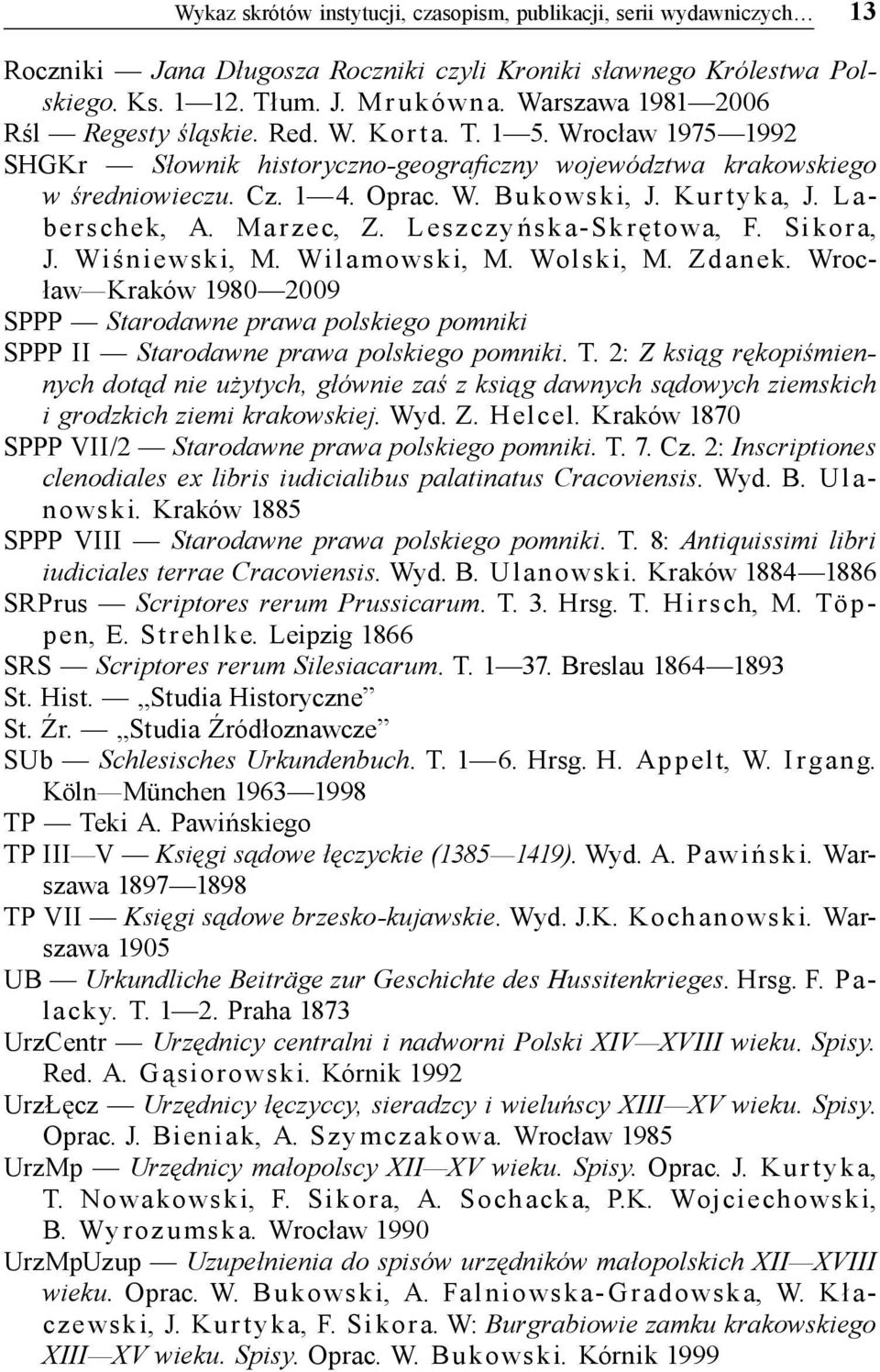 Kurtyka, J. Laberschek, A. Marzec, Z. Leszcz y ńska-sk rętowa, F. Sikora, J. Wiśniewski, M. Wilamowski, M. Wolski, M. Zdanek.