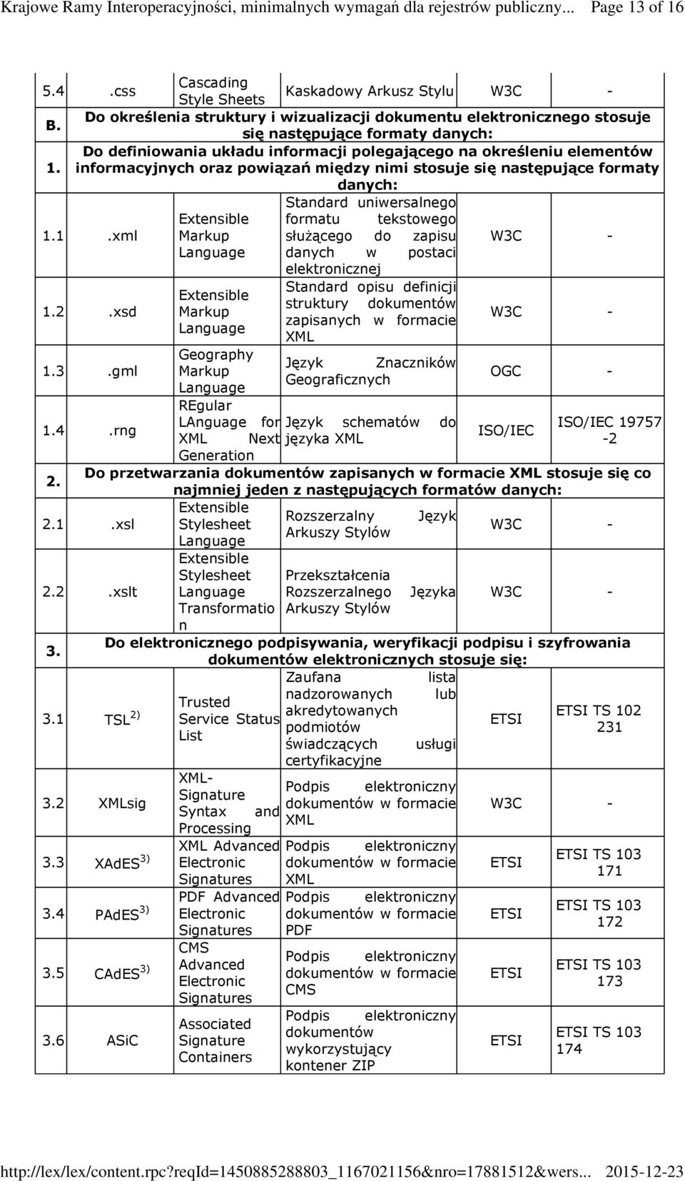 informacyjnych oraz powiązań między nimi stosuje się następujące formaty danych: Standard uniwersalnego Extensible formatu tekstowego 1.