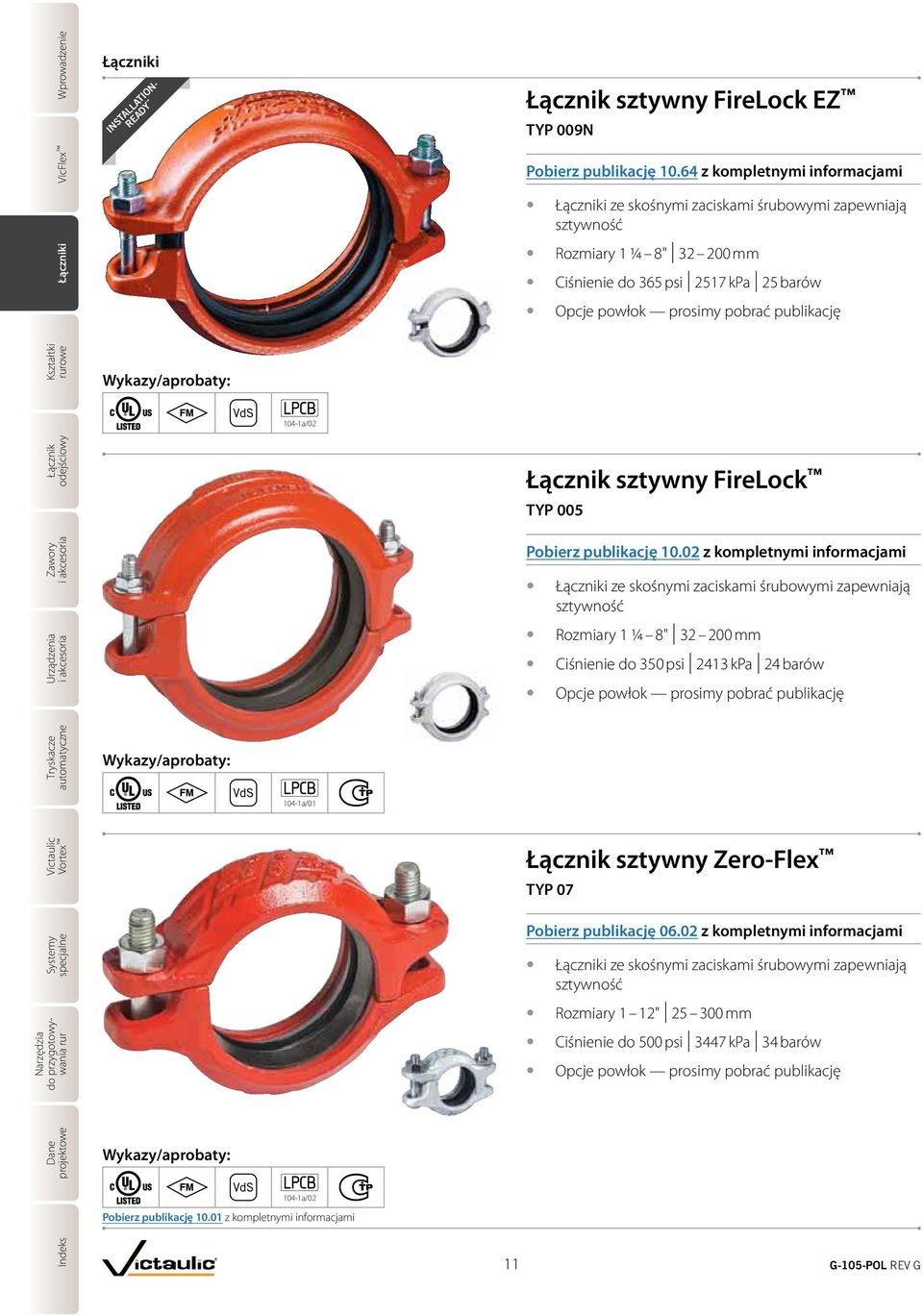 64 z kompletnymi informacjami i ze skośnymi zaciskami śrubowymi zapewniają sztywność Rozmiary 1 ¼ 8" 32 200 mm Ciśnienie do 365 psi 2517 kpa 25 barów Opcje powłok prosimy pobrać publikację sztywny