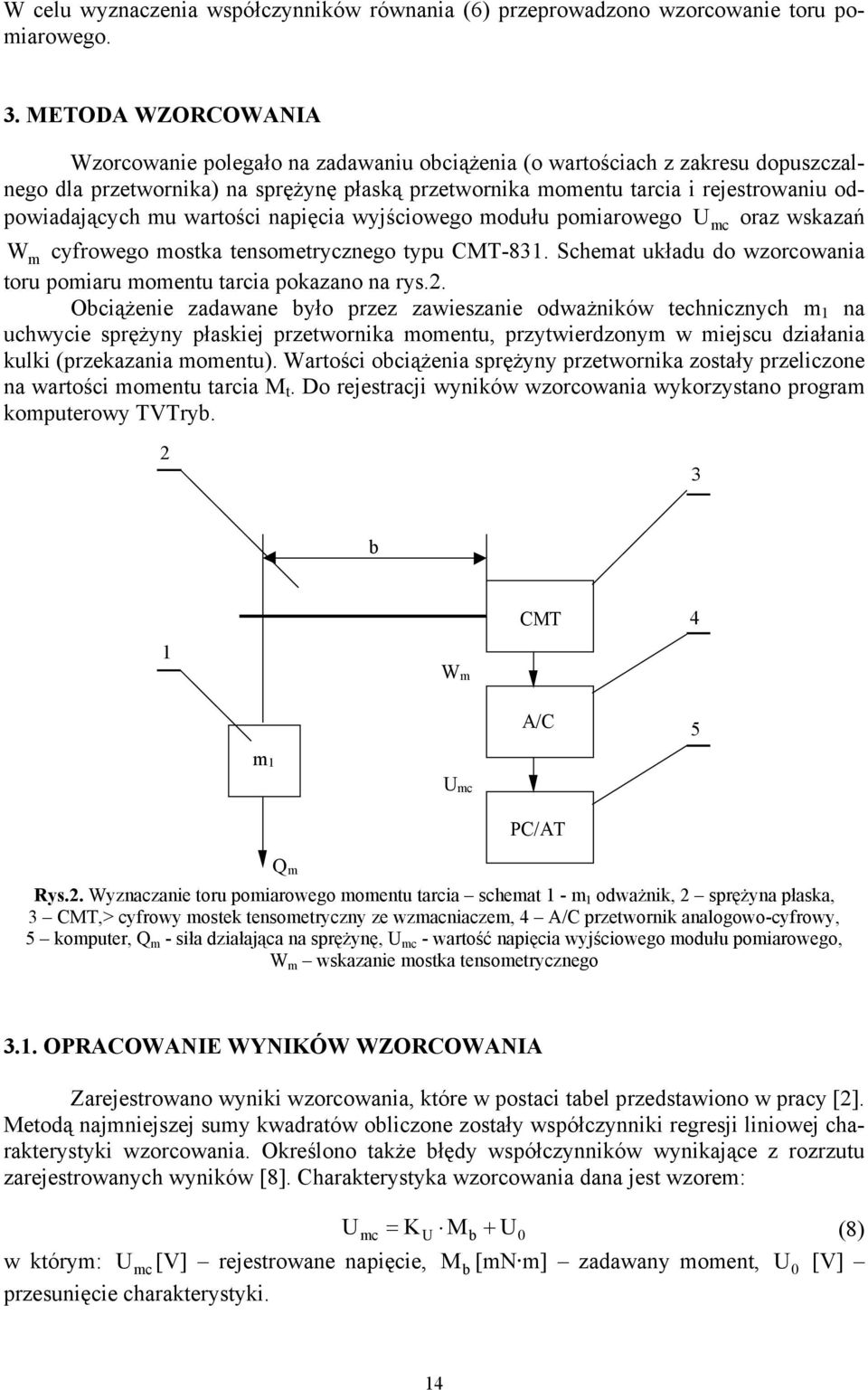 warości napięcia wyjściowego modułu pomiarowego oraz wskazań W m cyfrowego moska ensomerycznego ypu CT-83. Schema układu do wzorcowania oru pomiaru momenu arcia pokazano na rys.