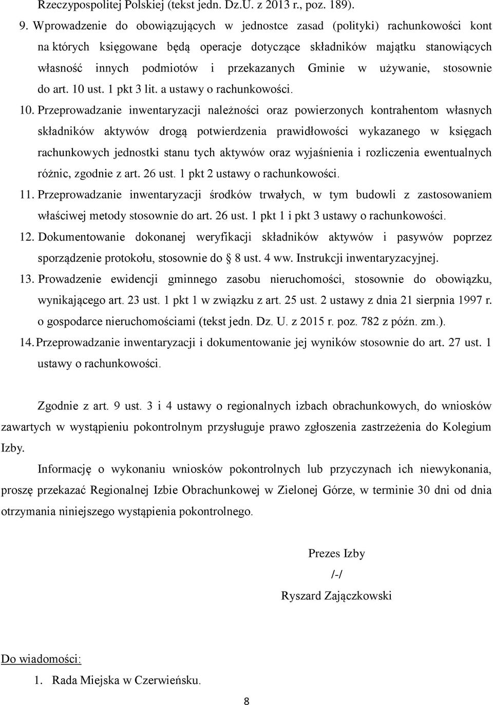 Gminie w używanie, stosownie do art. 10 