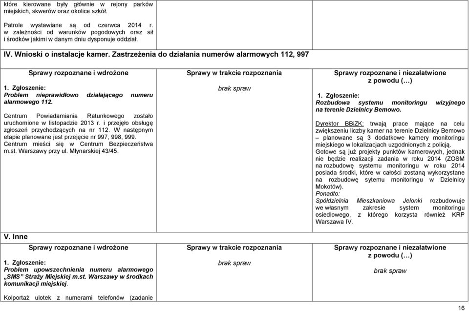 Zastrzeżenia do działania numerów alarmowych 112, 997 Problem nieprawidłowo działającego numeru alarmowego 112. Centrum Powiadamiania Ratunkowego zostało uruchomione w listopadzie 2013 r.