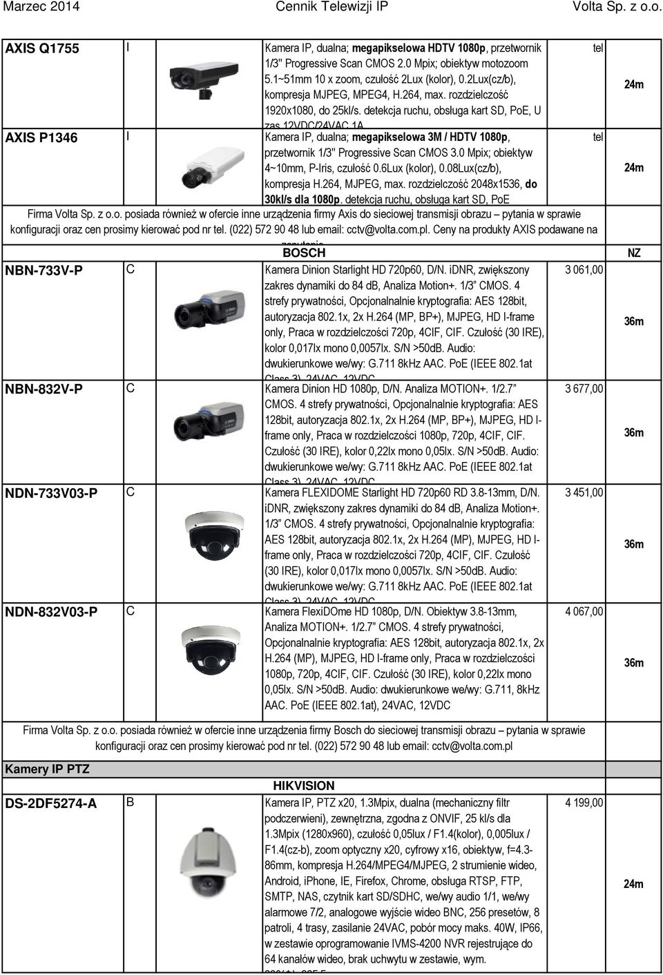 Kamera IP, dualna; megapikselowa 3M / HDTV 1080p, przetwornik 1/3'' Progressive Scan CMOS 3.0 Mpix; obiektyw 4~10mm, P-Iris, czułość 0.6Lux (kolor), 0.08Lux(cz/b), kompresja H.264, MJPEG, max.