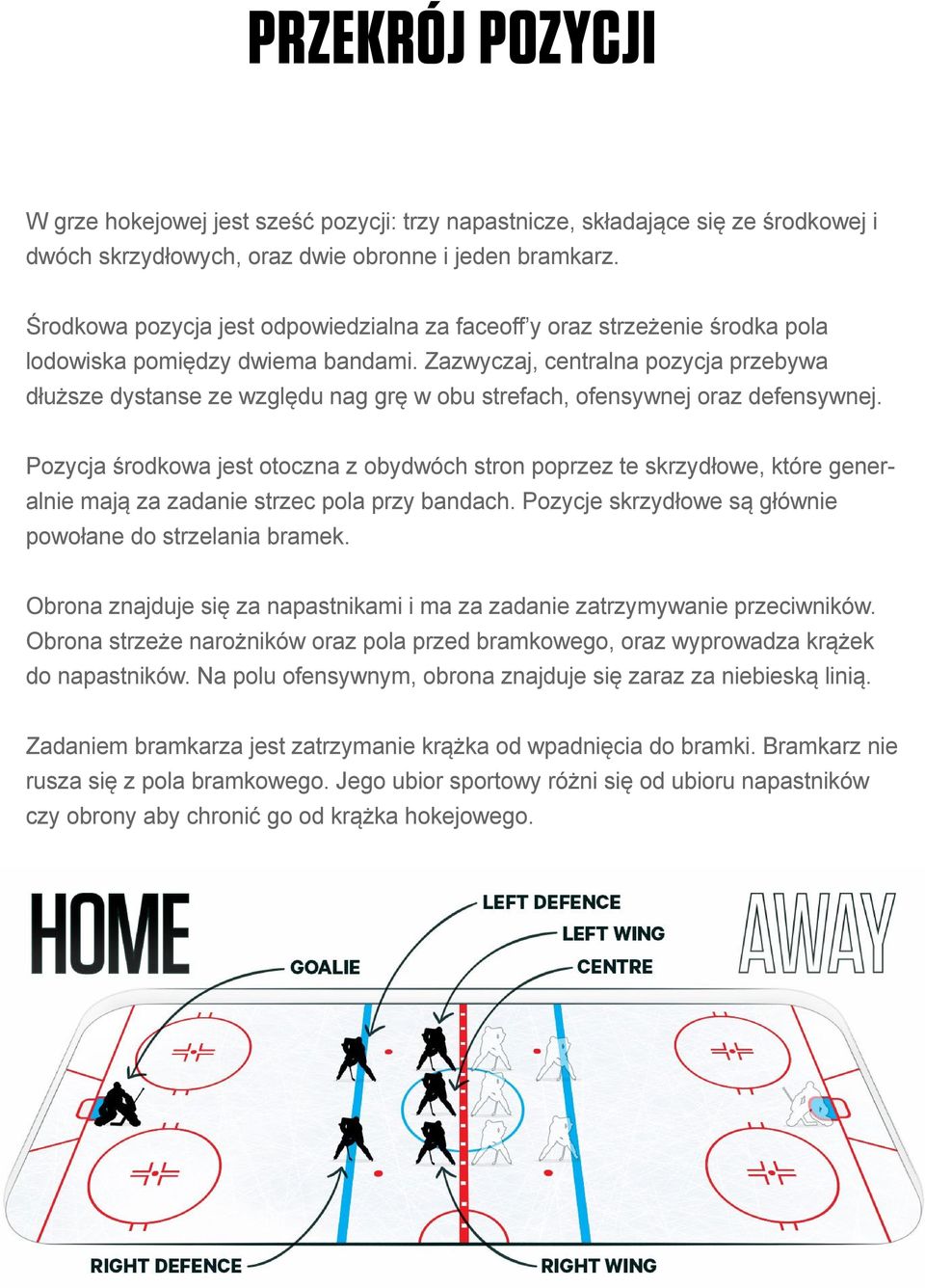 Zazwyczaj, centralna pozycja przebywa dłuższe dystanse ze względu nag grę w obu strefach, ofensywnej oraz defensywnej.