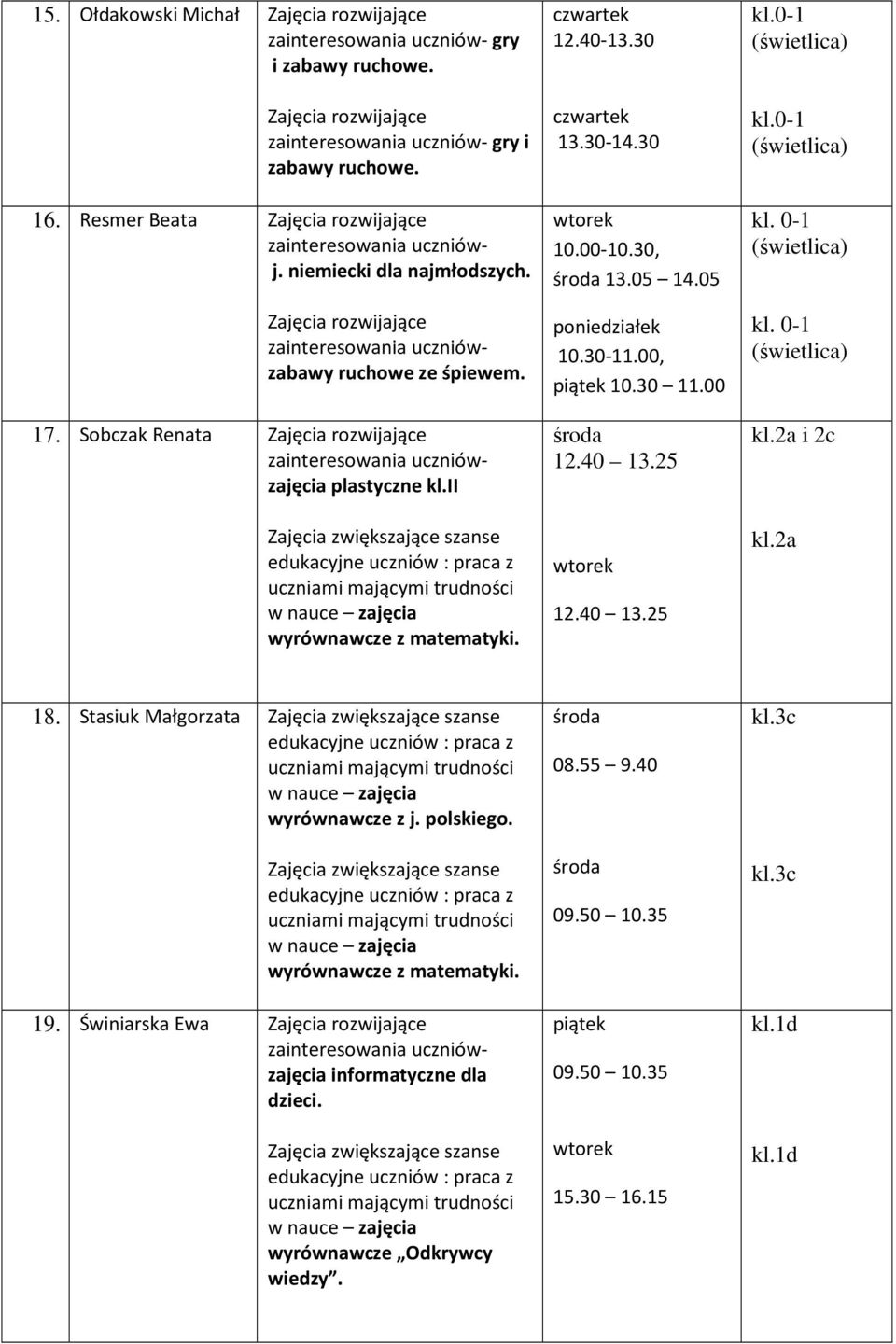 40-13.30 13.30-14.30 10.00-10.30, 13.05 14.05 10.30-11.00, 10.30 11.00 kl.0-1 kl.0-1 kl. 0-1 kl. 0-1 kl.2a i 2c kl.