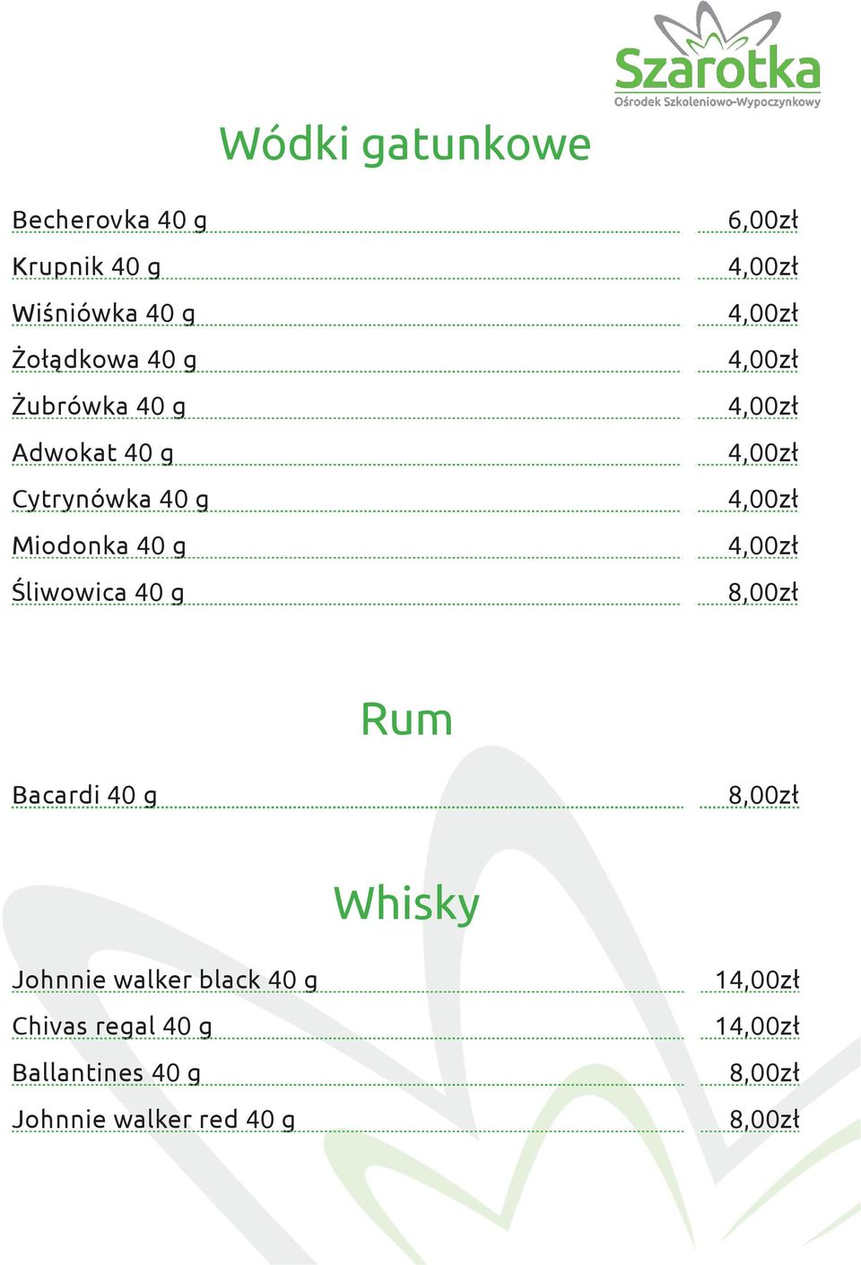 Miodonka 40 g Śliwowica 40 g Rum Bacardi 40 g Whisky Johnnie