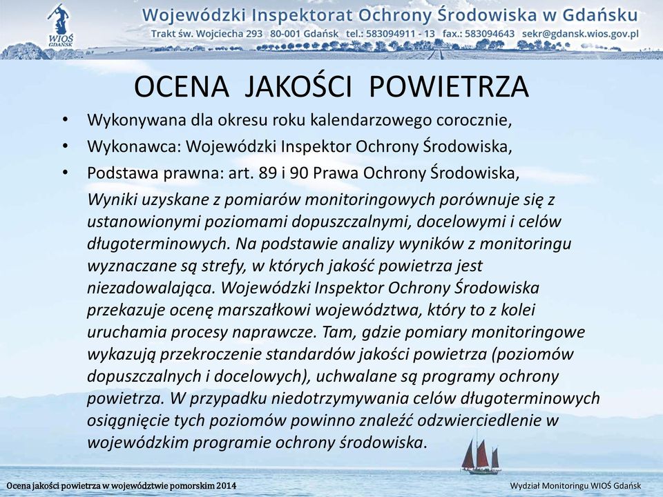 Na podstawie analizy wyników z monitoringu wyznaczane są strefy, w których jakość powietrza jest niezadowalająca.