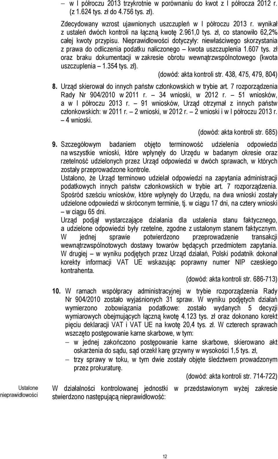 Nieprawidłowości dotyczyły: niewłaściwego skorzystania z prawa do odliczenia podatku naliczonego kwota uszczuplenia 1.607 tys.