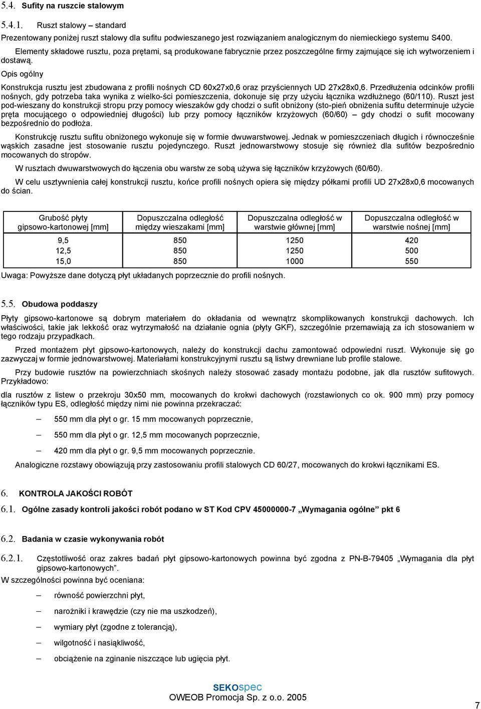 Opis ogólny Konstrukcja rusztu jest zbudowana z profili nośnych CD 60x27x0,6 oraz przyściennych UD 27x28x0,6.