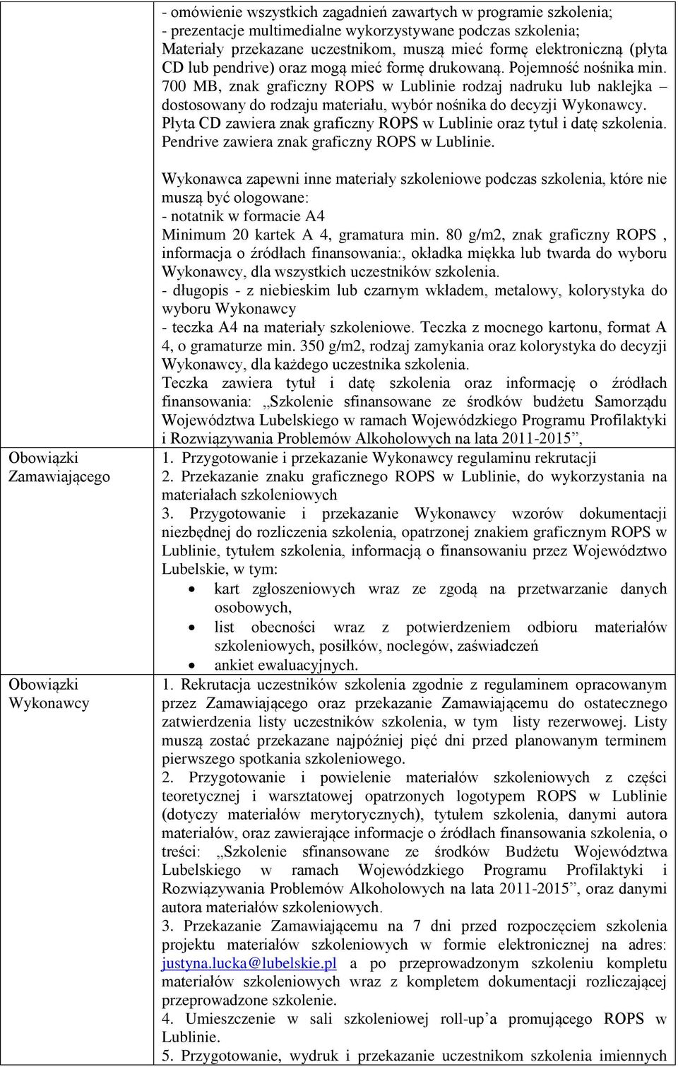 700 MB, znak graficzny ROPS w Lublinie rodzaj nadruku lub naklejka dostosowany do rodzaju materiału, wybór nośnika do decyzji Wykonawcy.