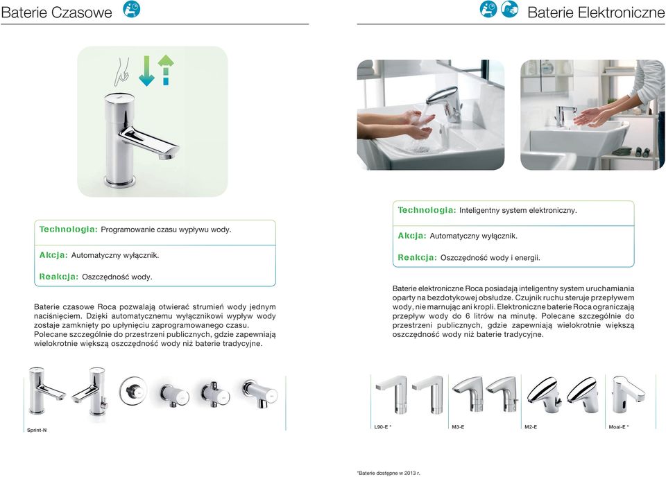 Polecane szczególnie do przestrzeni publicznych, gdzie zapewniają wielokrotnie większą oszczędność wody niż baterie tradycyjne. Akcja: Automatyczny wyłącznik. Reakcja: Oszczędność wody i energii.