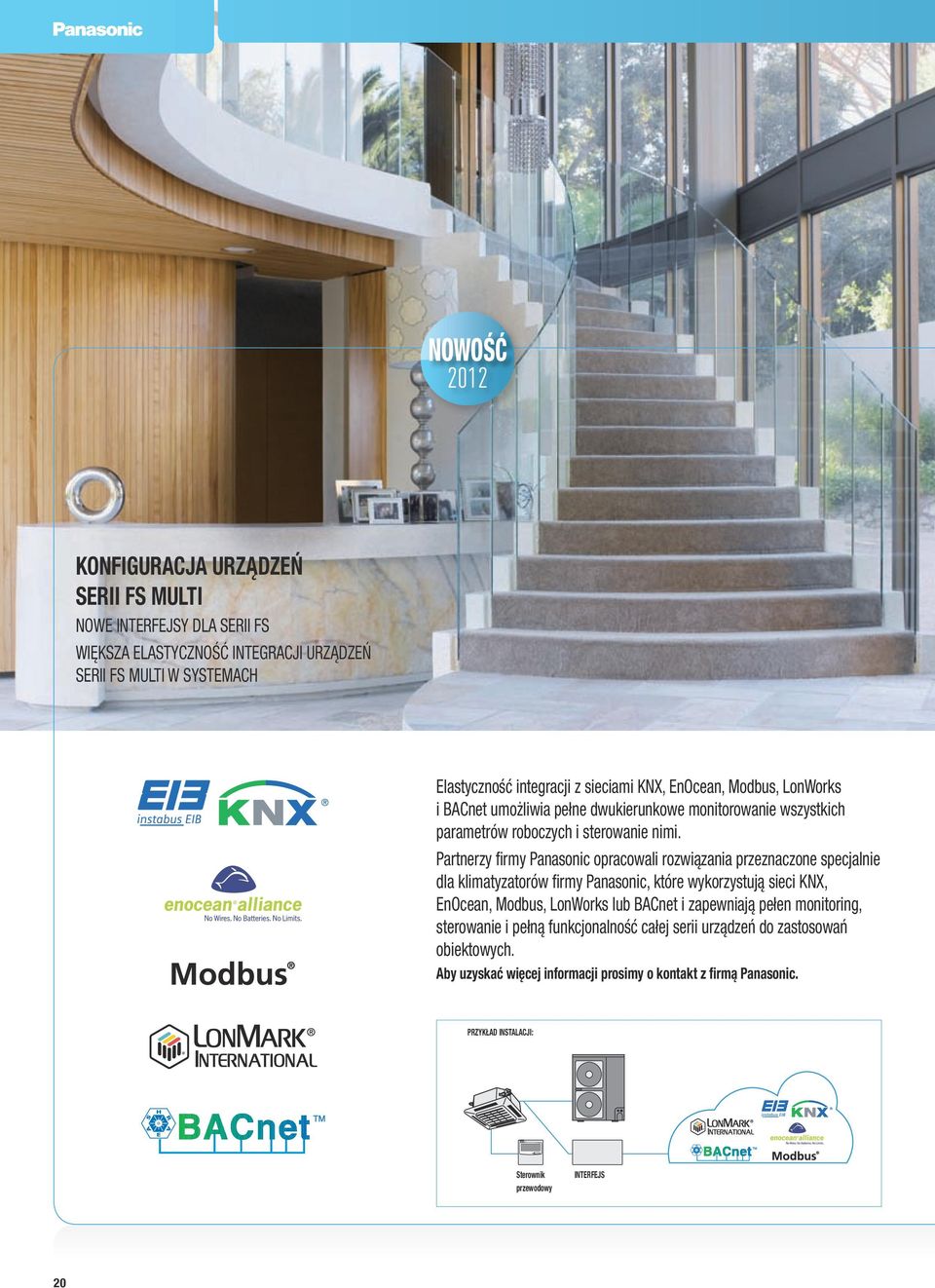 Partnerzy firmy Panasonic opracowali rozwiązania przeznaczone specjalnie dla klimatyzatorów firmy Panasonic, które wykorzystują sieci KNX, EnOcean, Modbus, LonWorks lub BACnet i