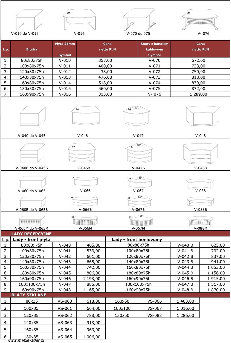 160x90x75h V-016 813,00 V- 076 Cena netto PLN 672,00 723,00 750,00 813,00 839,00 872,00 1 289,00 V-040 do V-045 V-046 V-047 V-048 V-040B do V-045B V-046B V-047B V-048B V-060 do V-065 V-066 V-067