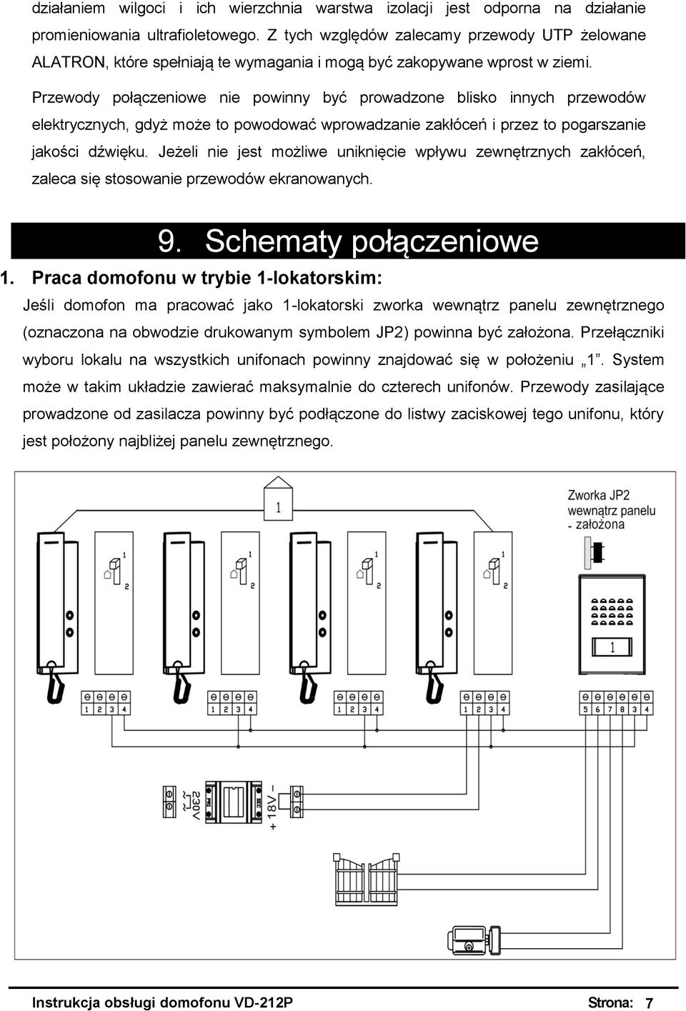 Przewody połączeniowe nie powinny być prowadzone blisko innych przewodów elektrycznych, gdyż może to powodować wprowadzanie zakłóceń i przez to pogarszanie jakości dźwięku.