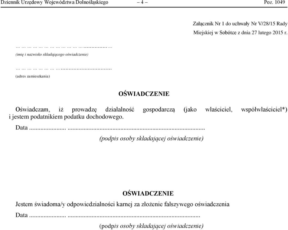 Oświadczam, iż prowadzę działalność gospodarczą (jako